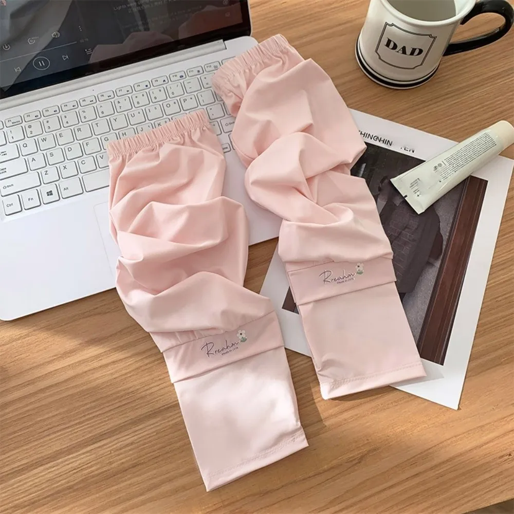 花刺繍入りロングアイスシルクスリーブルーズ弾性日焼け止めアームカバー抗UV UV断熱サイクリンググローブ女性/女の子