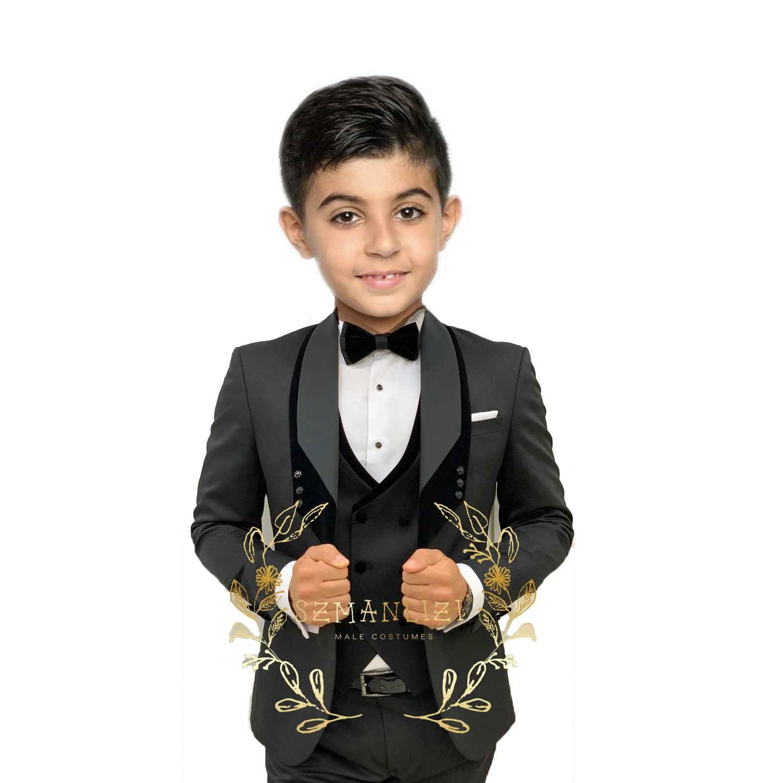 Boys Formal Wedding Party Suit Children Blazer Vest Pants Tie 3 PCS Tuxedo Kids Performance Photography Dress Costume Boys Suit