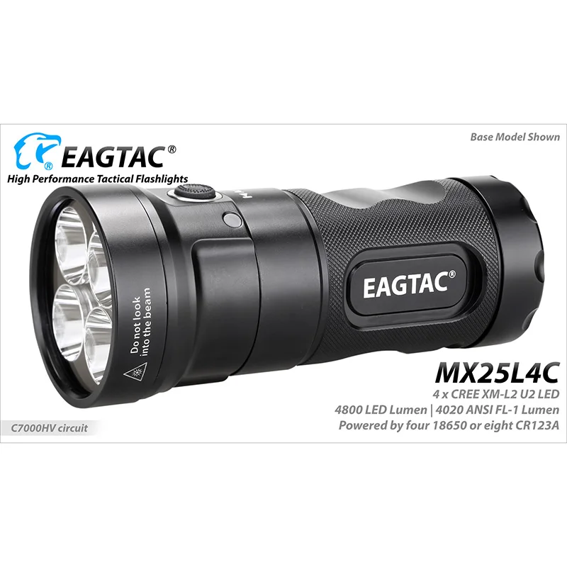 EAGTAC MX25L4C XML2 XPL HI SFT40 Four LED Torch Turbo Head Flashlight 4800 Lumens Programmable Flashlight