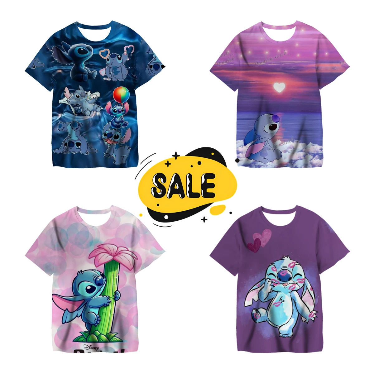 

3-4y Disney Stitch T-shirt Cute Cartoon Spring Short Sleeved Children's Casual Clothing Quick Dry T-shirt Children's Top