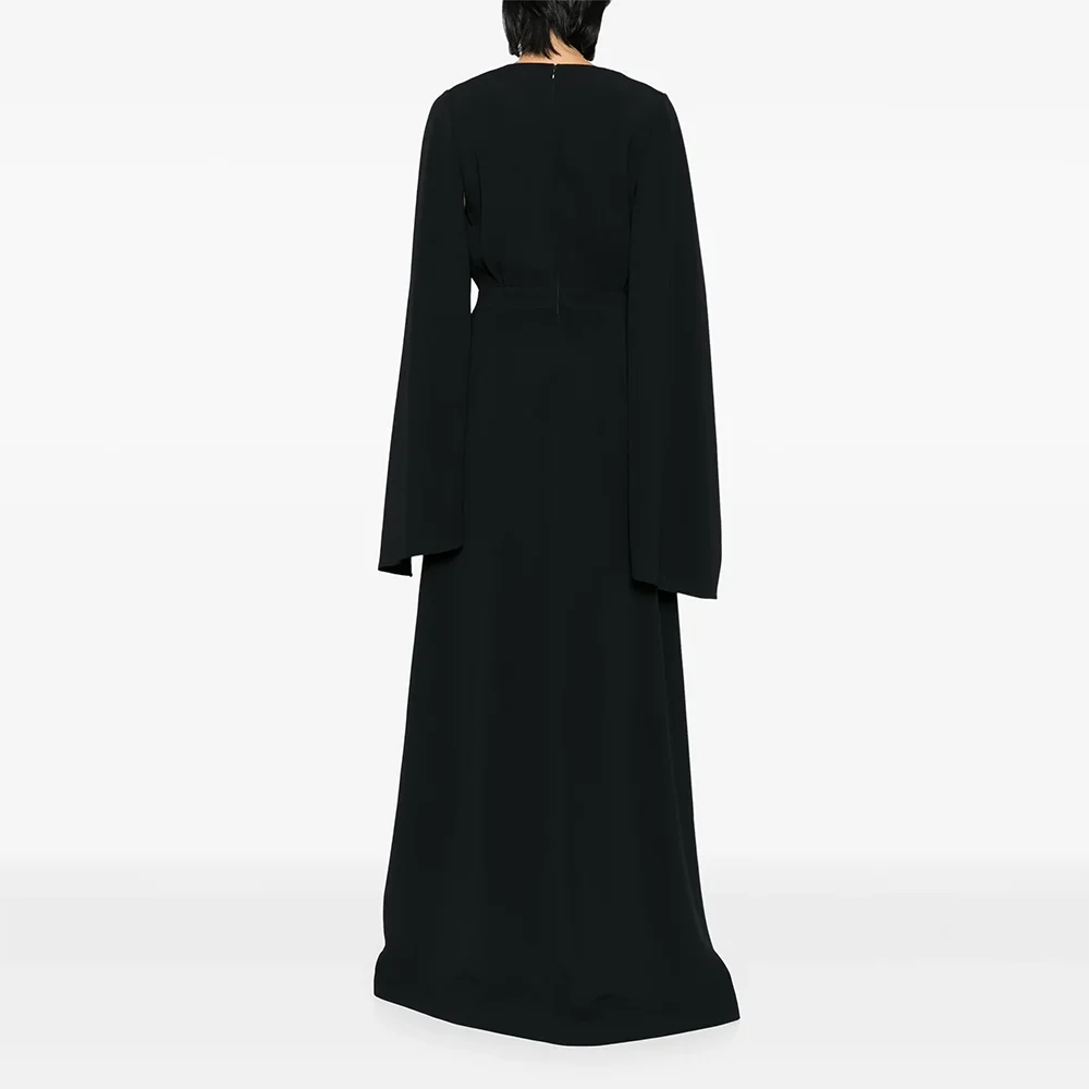 カスタムメイドのVネック長袖ロングイブニングドレス、エレガントなフォーマルな機会、プロムガウン、クリスタル付き2025年フロア丈プロムドレス