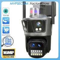 16MP 8K WiFi IP Camera Outdoor 8x PTZ Zoom Four Lens Three Screen 360° AI Auto Tracking Home Security CCTV Surveillance Camera