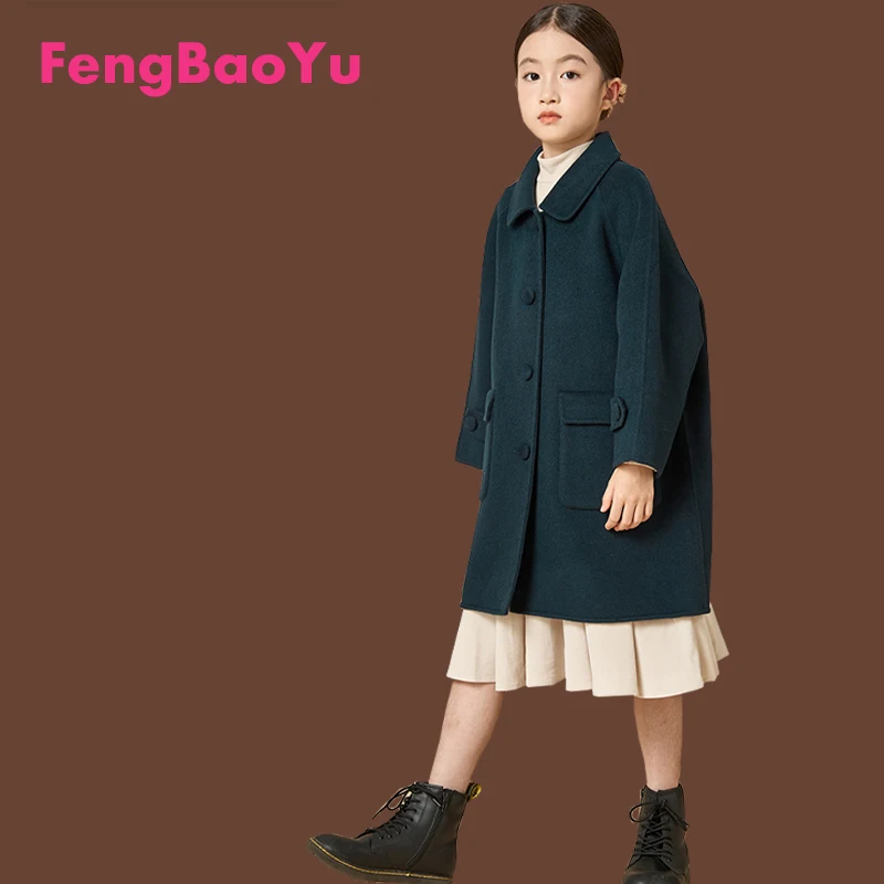 Children's Double-sided Wool Girls' Coat Black Autumn Winter Temperament Simple Soft Warm Comfortable High-end Children's Wear