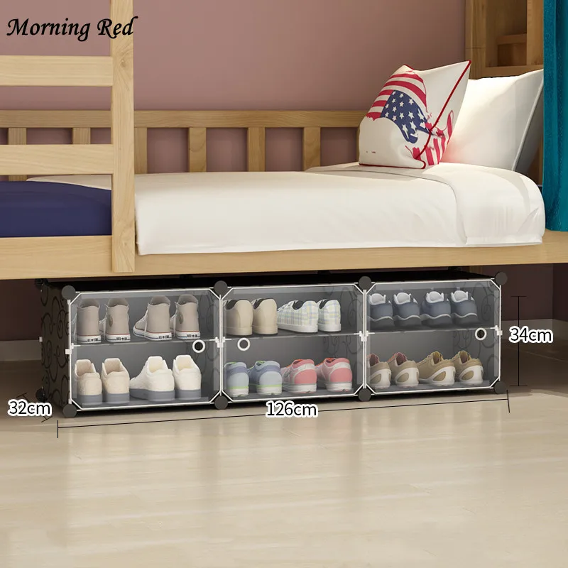 Home Shoebox Steel Frame Bottom of  Bed Shoe Cabinet Sneakers Boots Storage Box Student Dormitory Shoes Organizer Bin Dust Proof