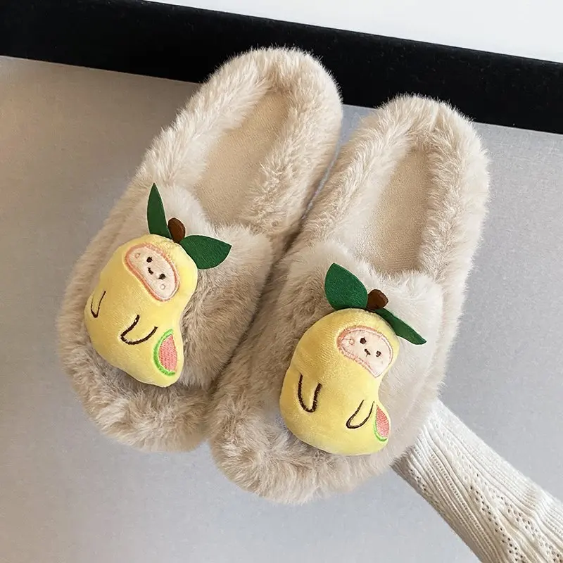 Kawaii Mango one-line plush slippers Warm and comfortable fruit slippers suitable for home office