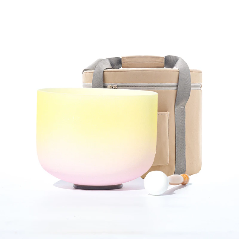 

Hye-eun 10 дюймов желто-розовая 432 Гц/440 Гц чаша для заживления звука для медитации, хрустальная поющая чаша с бежевой сумкой