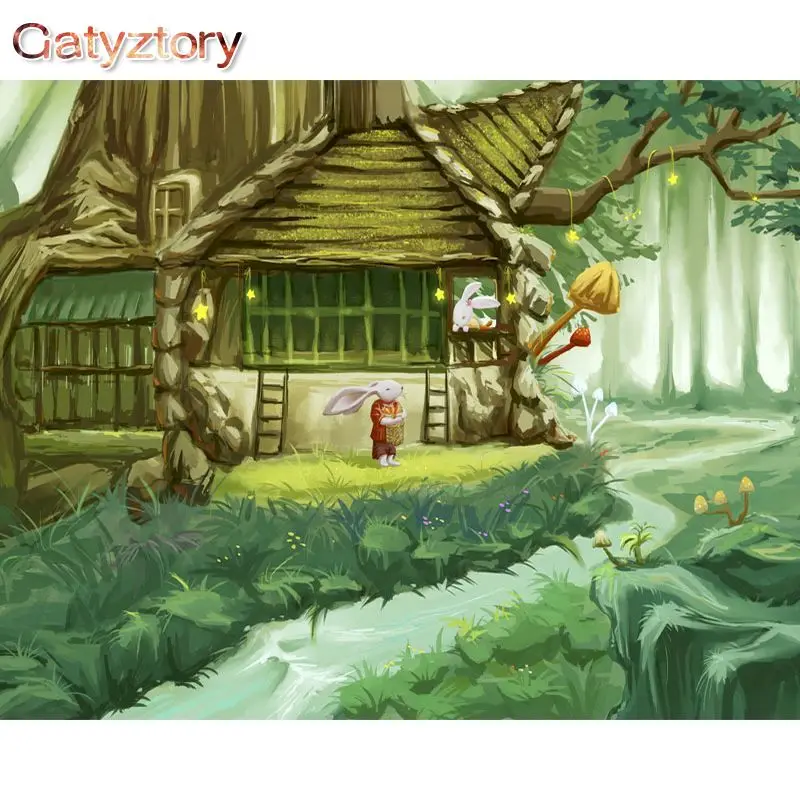 

GATYZTORY 40x50cm Frame Forest House DIY Painting By Numbers Landscape Canvas Painting Home Decor For Living Room Wall Artwork