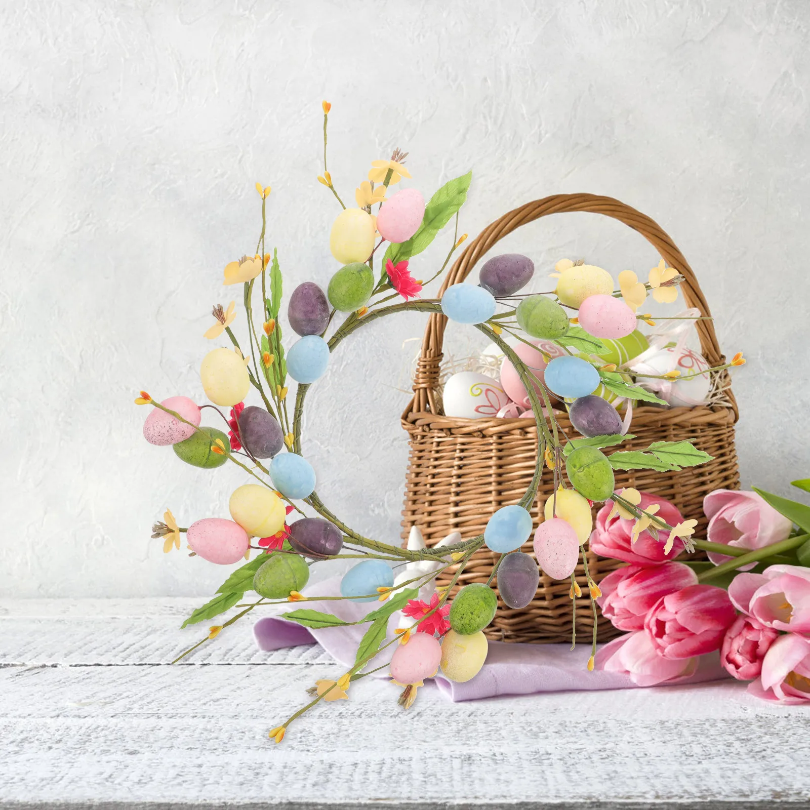 

Easter Egg Wreath Simulated Foams Eggs Decorative Wall Door Hanging Easter Garland Decor Door Wreath Decor