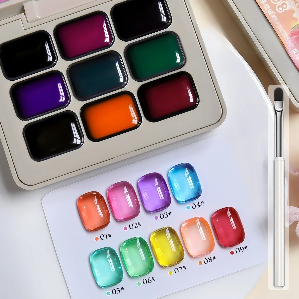 9 สีฤดูใบไม้ผลิฤดูร้อน Solid Glitter UV/LED Gel Polish Palette เล็บญี่ปุ่นกึ่งถาวรครีมเจลเคลือบสําหรับเล็บ