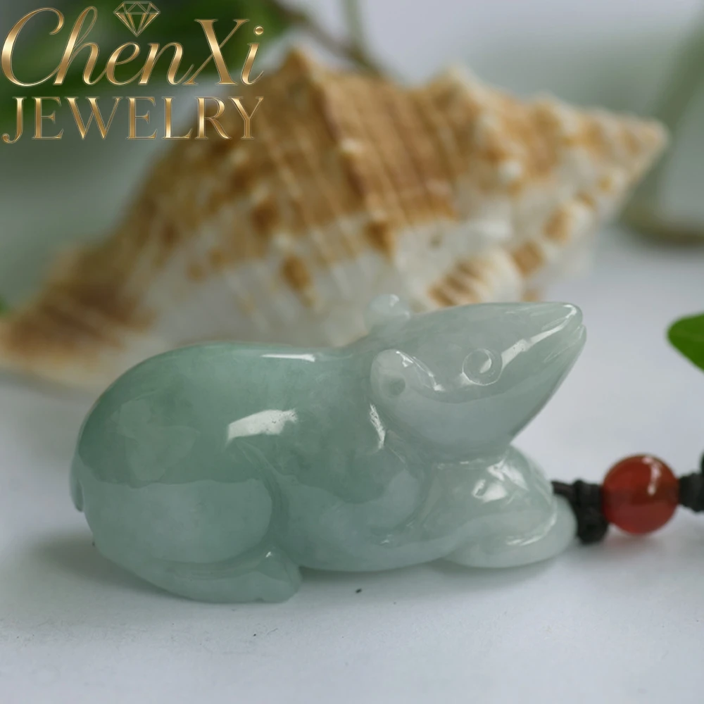 Natural Grade A Myanmar Jadeite Zodiac Rat Pendant Mouse Auspicious Lucky Stone Jewelry Fashion Ornament Exquisite Popular Gift