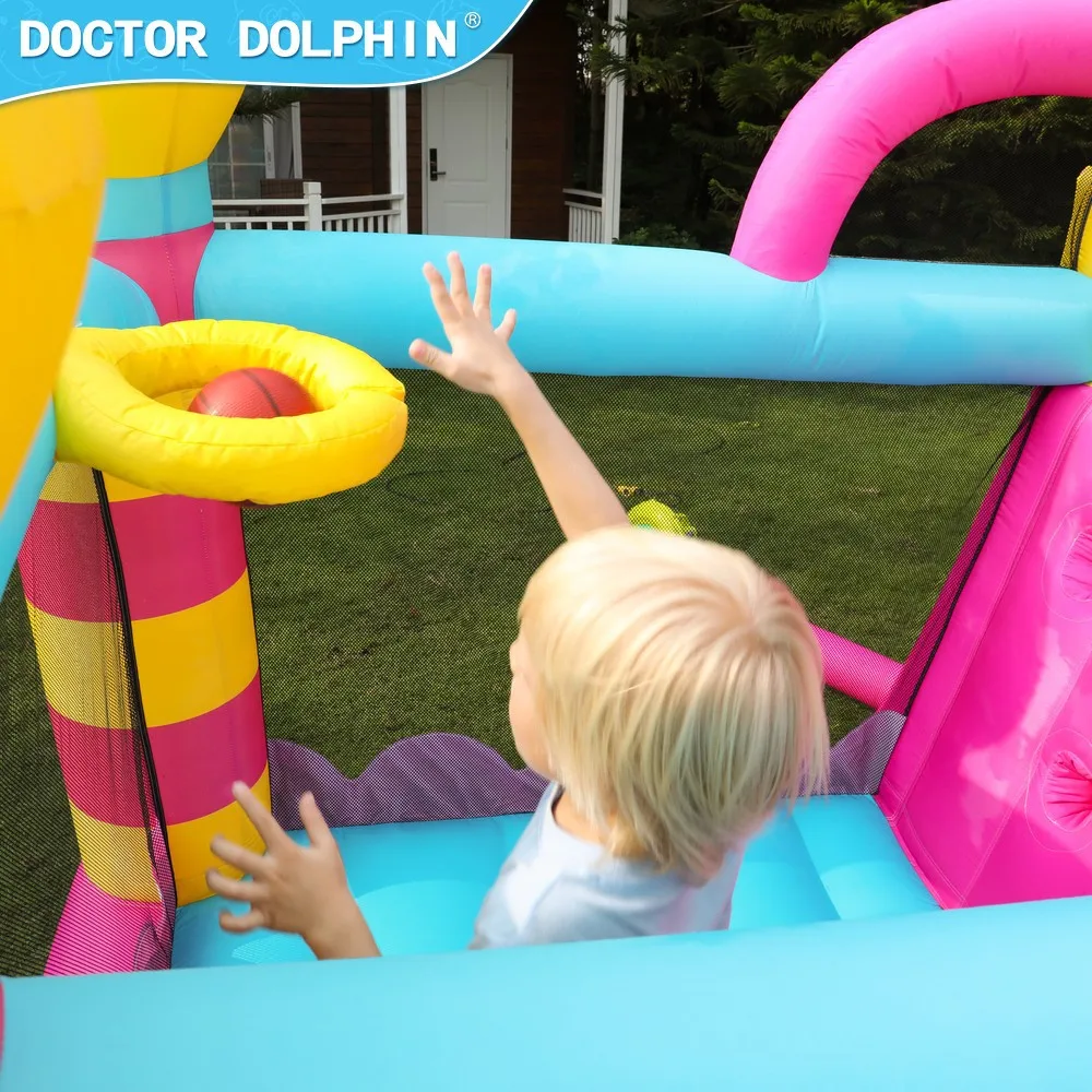 Castillo inflable de delfines de Doctor con piscina de bolas Silde, casa de rebote para niños con soplador, regalo de cumpleaños, juguetes inflables para fiesta