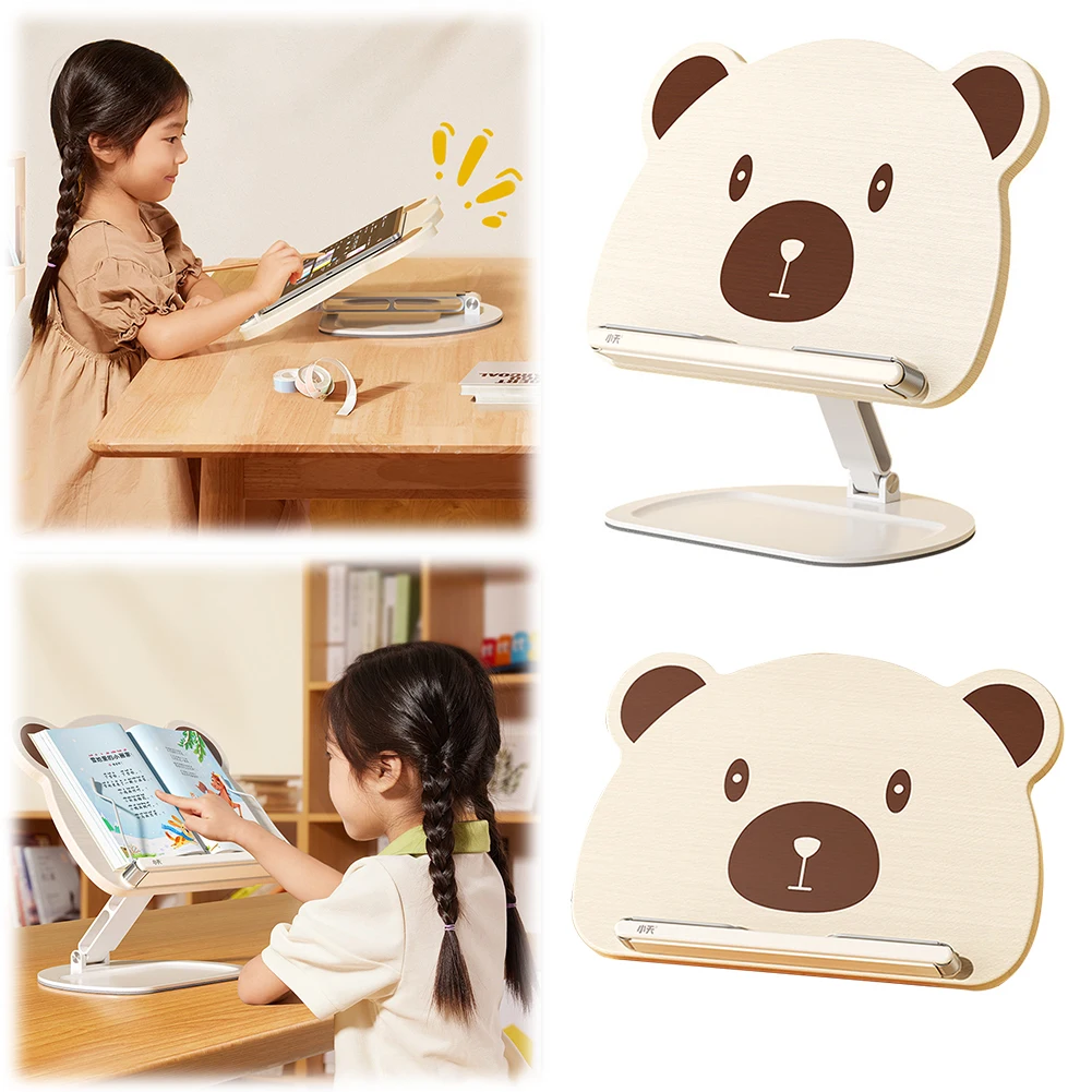 Wooden Book Stand with Elastic Page Clips Foldable Book Support Ergonomic Collapsible Desktop Riser Stand for Home Office