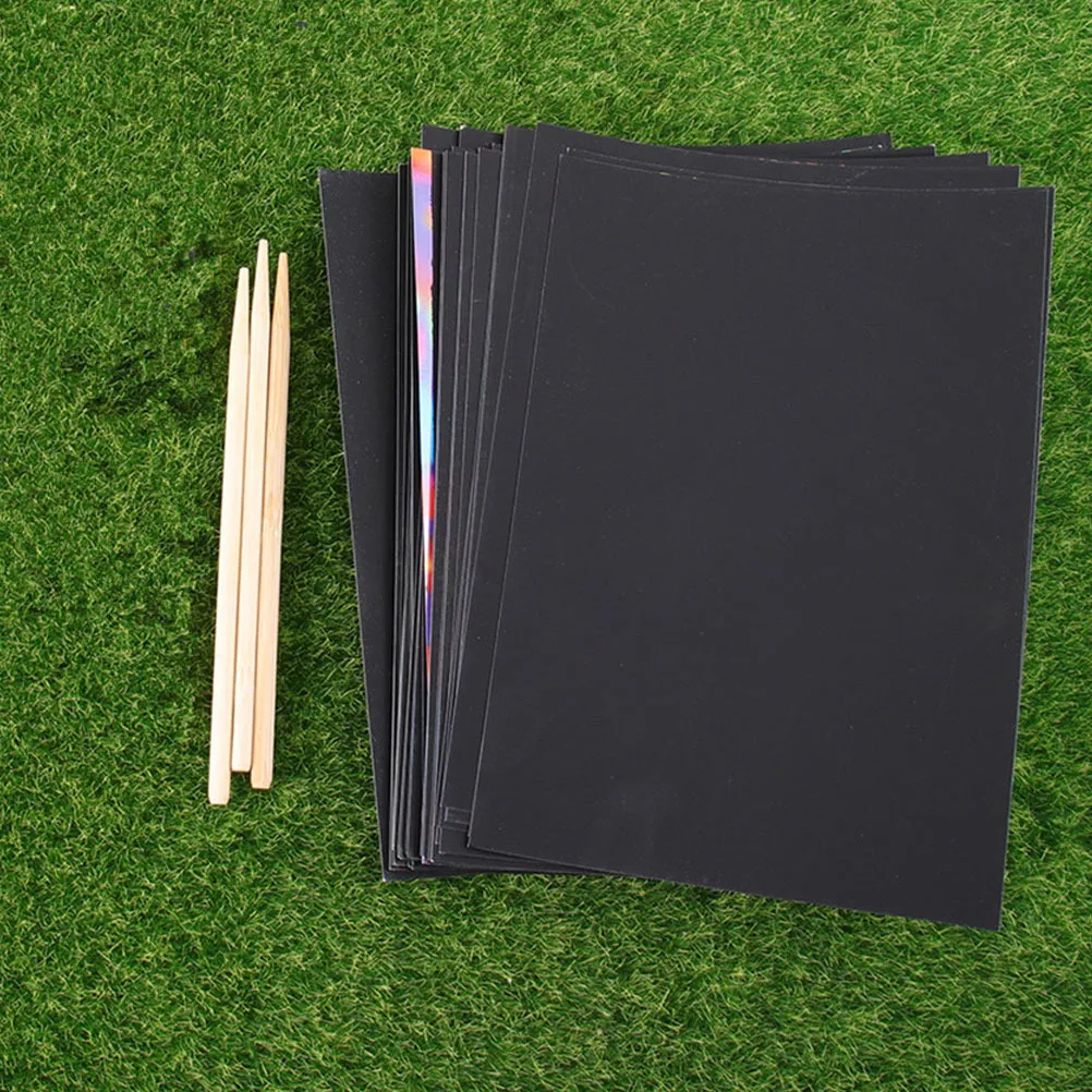 

1 Set Scratch Paper Art Kit Black Scratch Off Craft Sheets For Kids Diy Drawing Set Children'S Creative Activity Rainbow Reveal