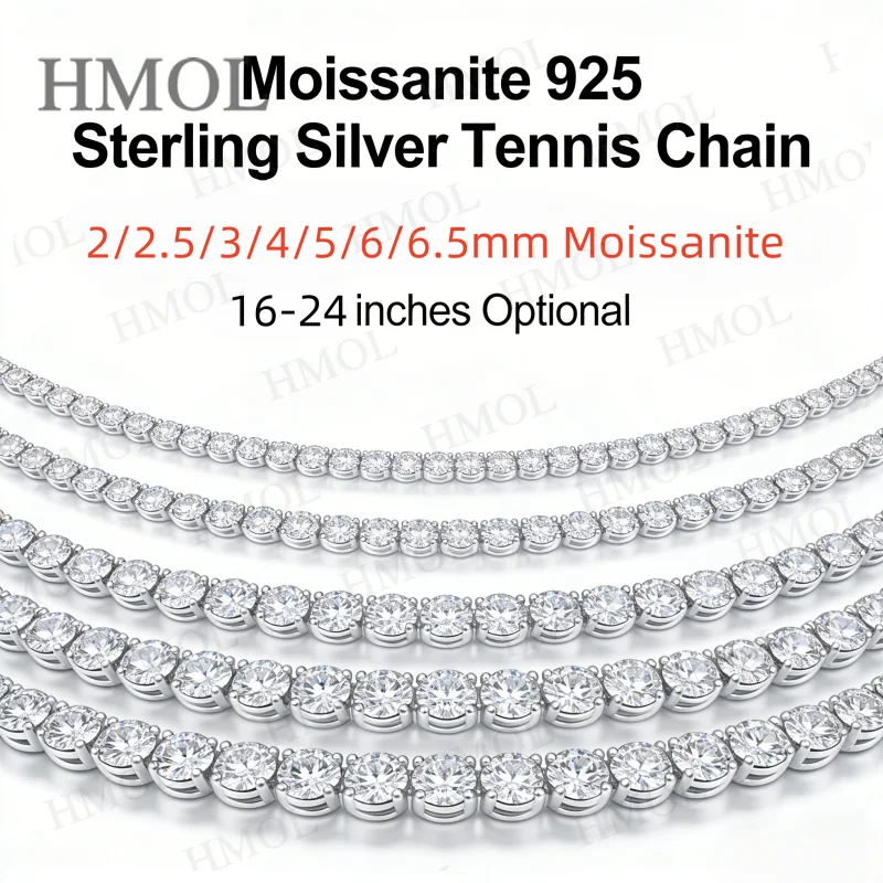 

Moissanite Tennis Necklace 925 Sterling Silver D VVS1 Round Cut 2-6.5mm Perfect Gift Luxury Hip Hop Jewelry 16-24inch