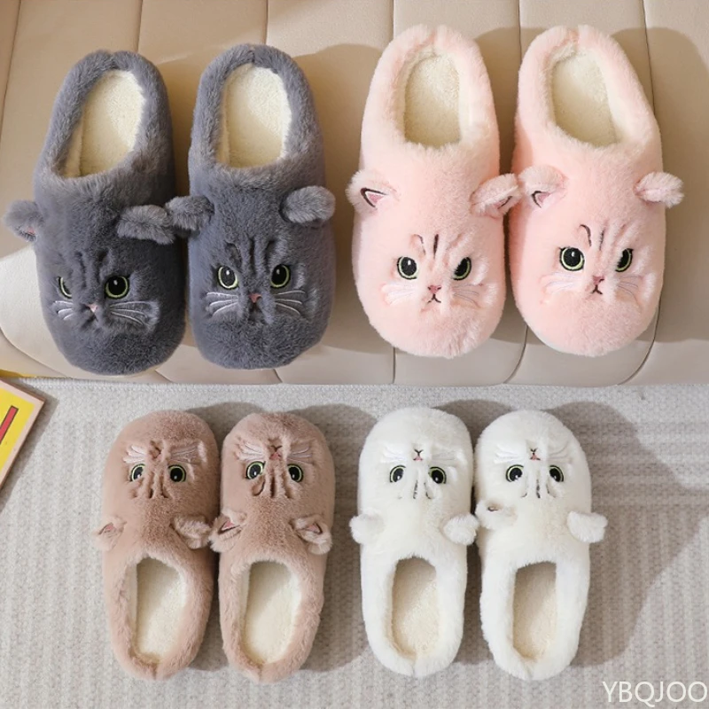 

New Autumn Winter Cotton Slippers Men and Women Couple Cartoon Kitten Indoor Plush Flat Bottom Home Warmth Women's Cotton Mop
