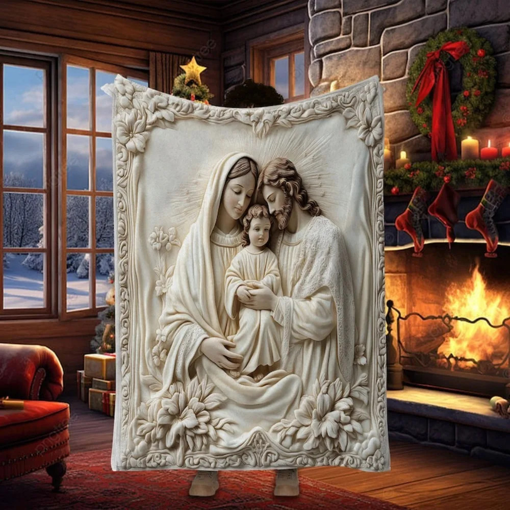 

2D французское бархатное одеяло для рождения Иисуса, рождественские украшения, религиозные подарки, христианские сувениры, христианские украшения