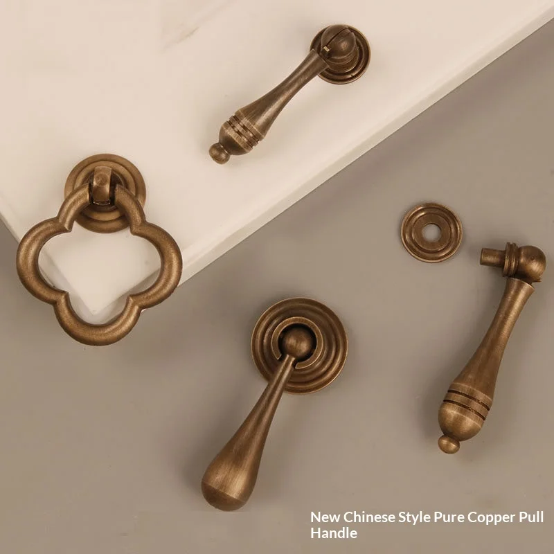 Solid Pure Copper Handle New Chinese Style Drawer Cabinet Door Bedside Table Copper Pulls for Home Decor