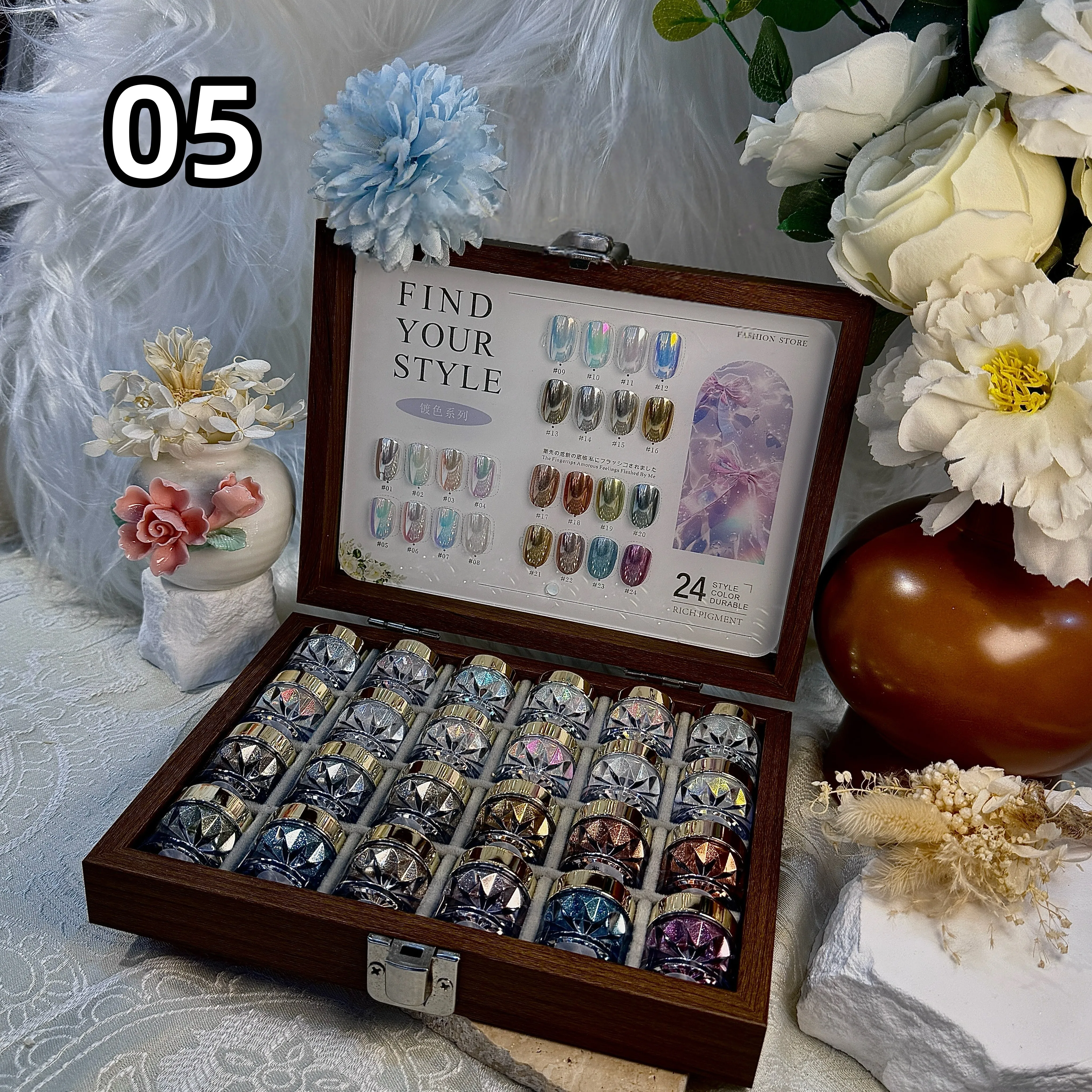 High-End Nail Art Set, 24-kleuren Moonlight Mirror Powder Kit, ultrafijne glitter, Japanse stijl, perfect voor alle gelegenheden