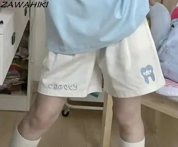 Borduren Shorts Vrouwen Japanse Leuke Zoete Mujer Pantalones Alle Match Casual Wijde Pijpen Femme Pantalon Preppy Losse Vrouw Broek