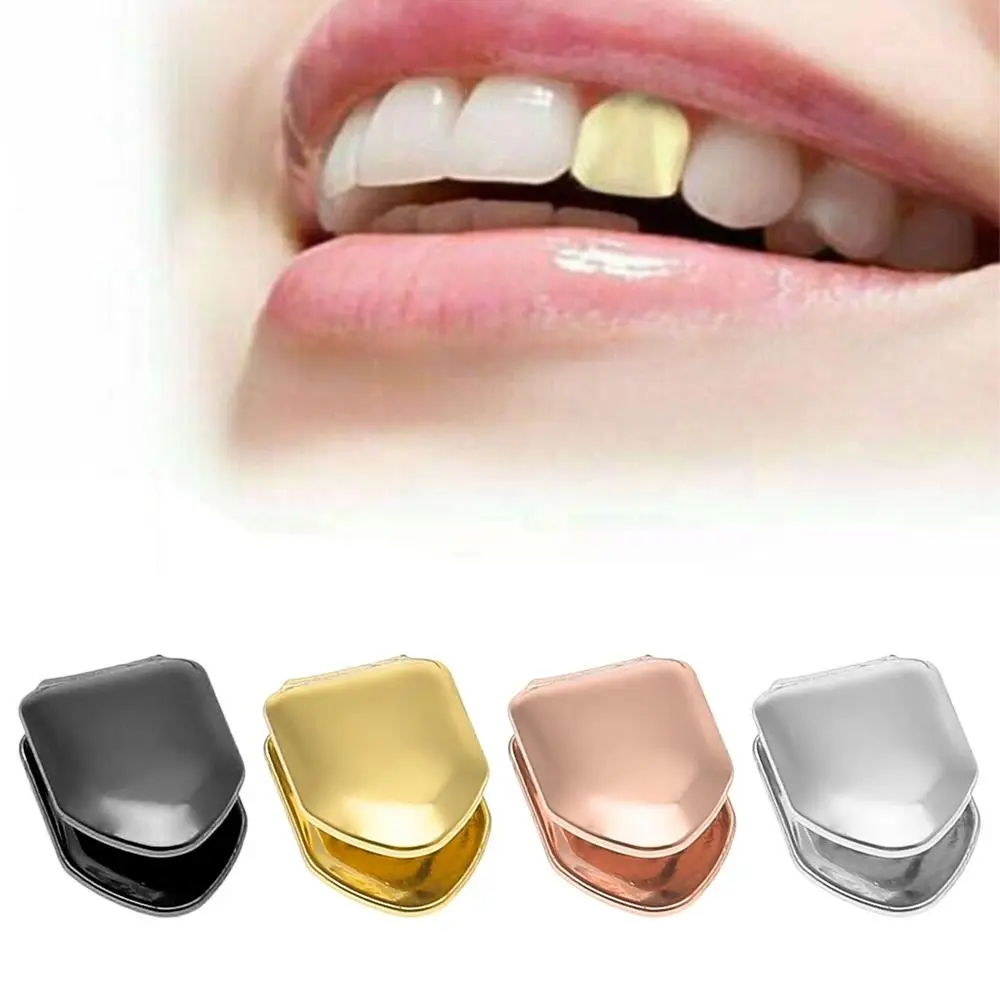 1Pcs Single Tooth Caps Hip Hop Rapper Single Shackle Teeth Cap Top Bottom Dental Braces Hollow Out Gold Metal Tooth Jewelry