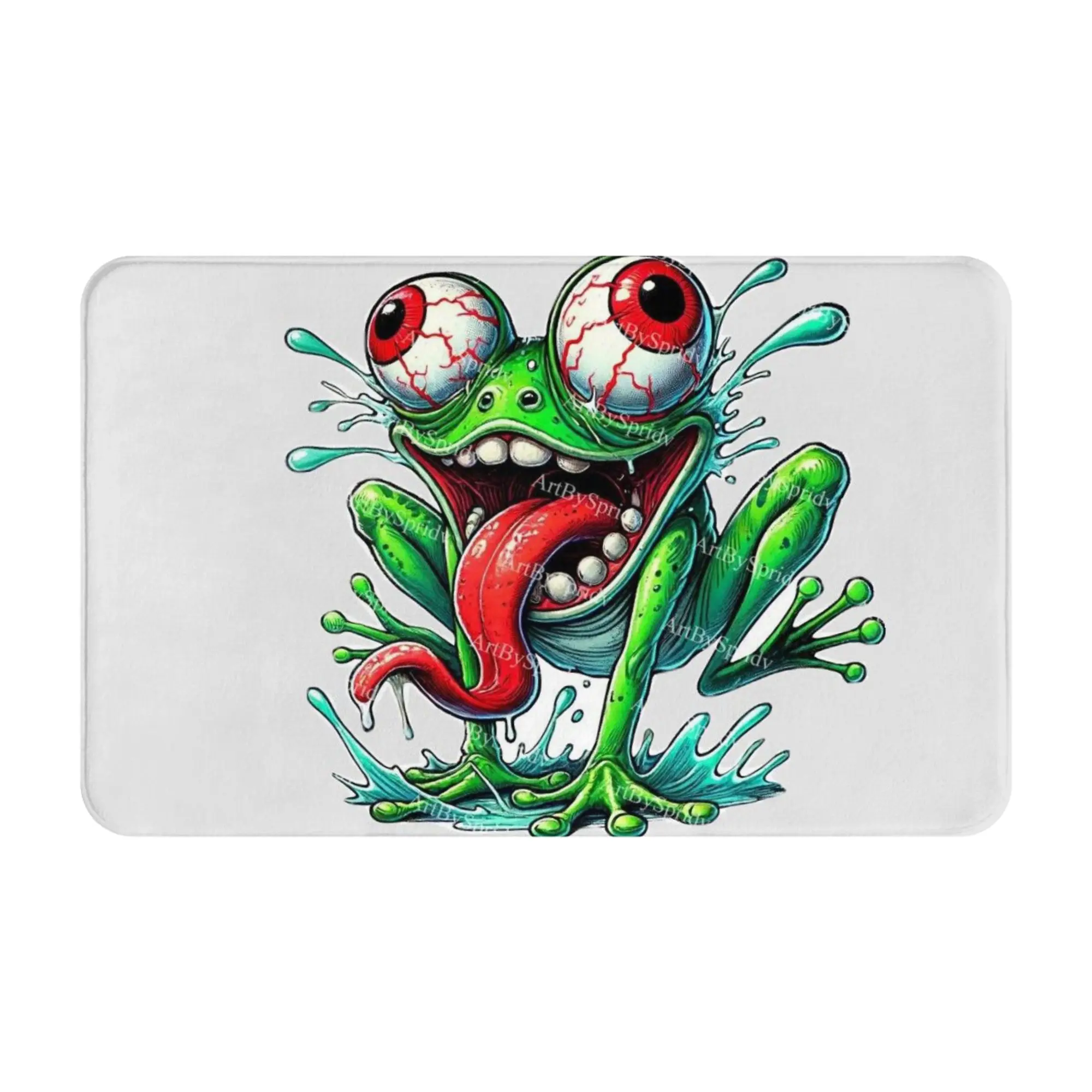 Crazy Frog Big Eyes Tongue Cartoon Print Doormat Bath Living Room Mat  Absorbent Home Decor