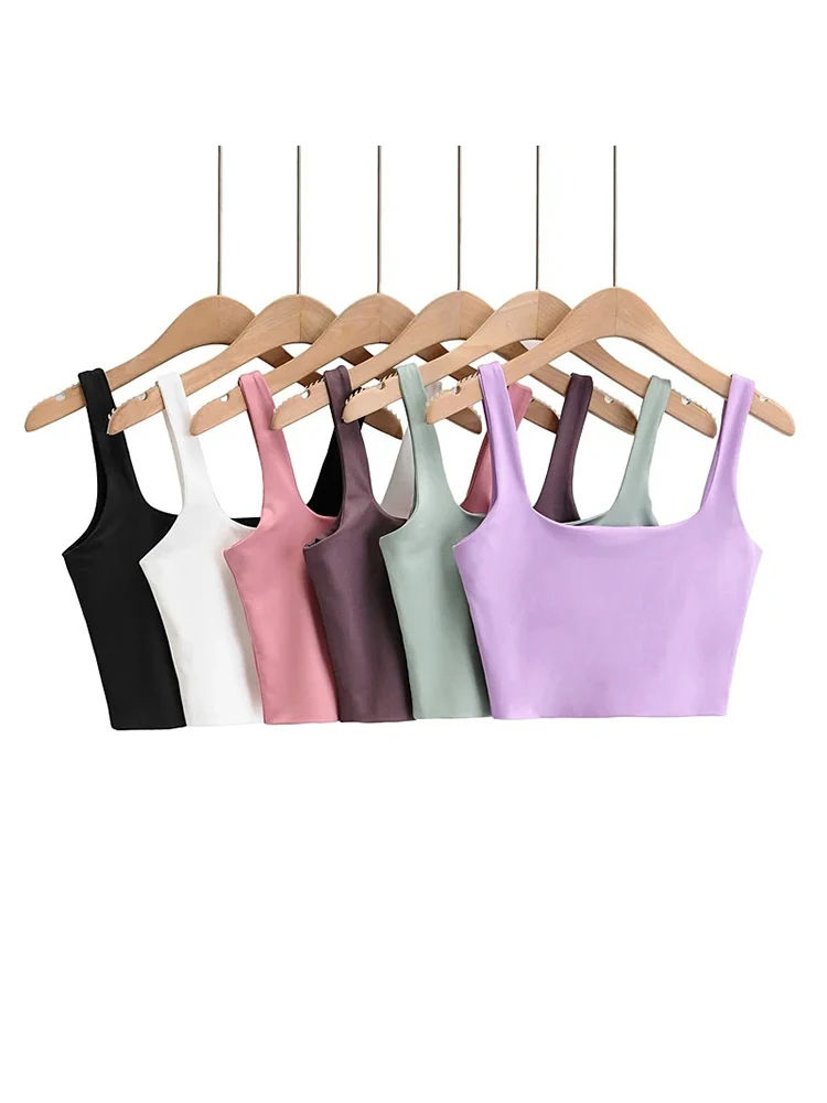 2024 Summer Women Sexy Sleeveless Tops Fashion Short Square Collar Tank Tops 6 Colors