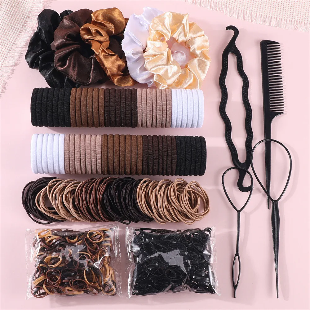 

1109 Pcs Dark Hair Accessory Set Elastic Seamless Ponytail Tight Fitting Small Rubber Band Hair Accessory Headband For Girls