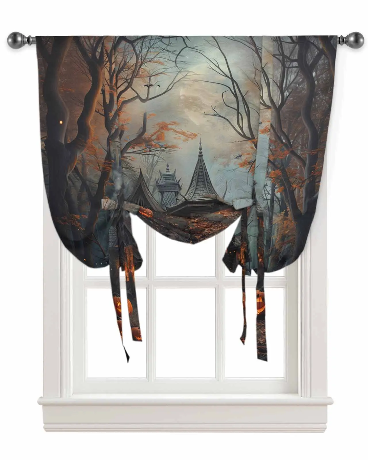 Alloween Castle Pumpkin Retro Grove Window Curtain for Living Room Kitchen Tie-up Roman Curtain Home Decor Blinds Drapes