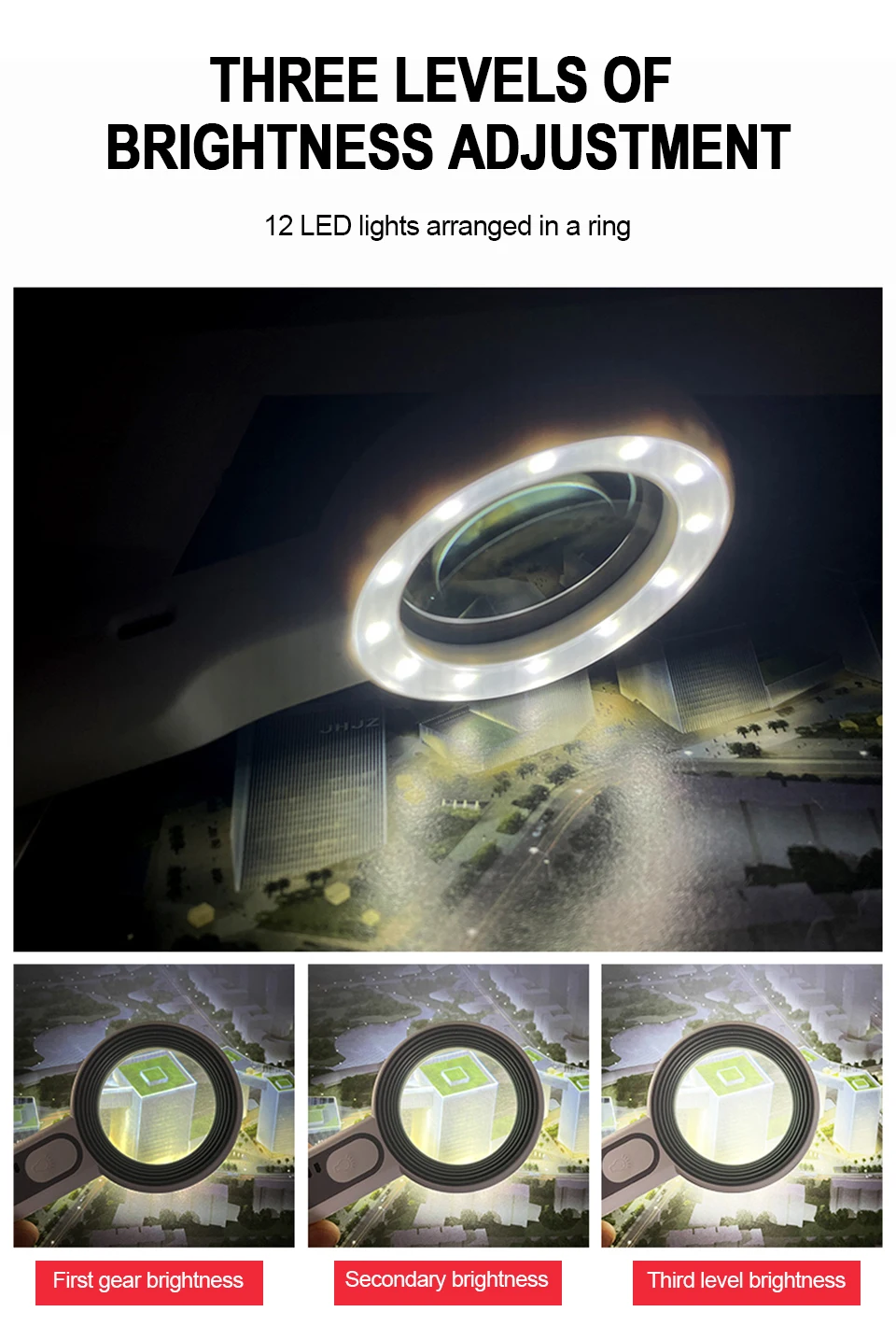 Handliche, wiederaufladbare Lupe mit LED-Licht, 3 Modi, beleuchtete Lupe für Senioren, zum Lesen, für Reparaturen, zum Basteln und zur Inspektion. – Detail 11