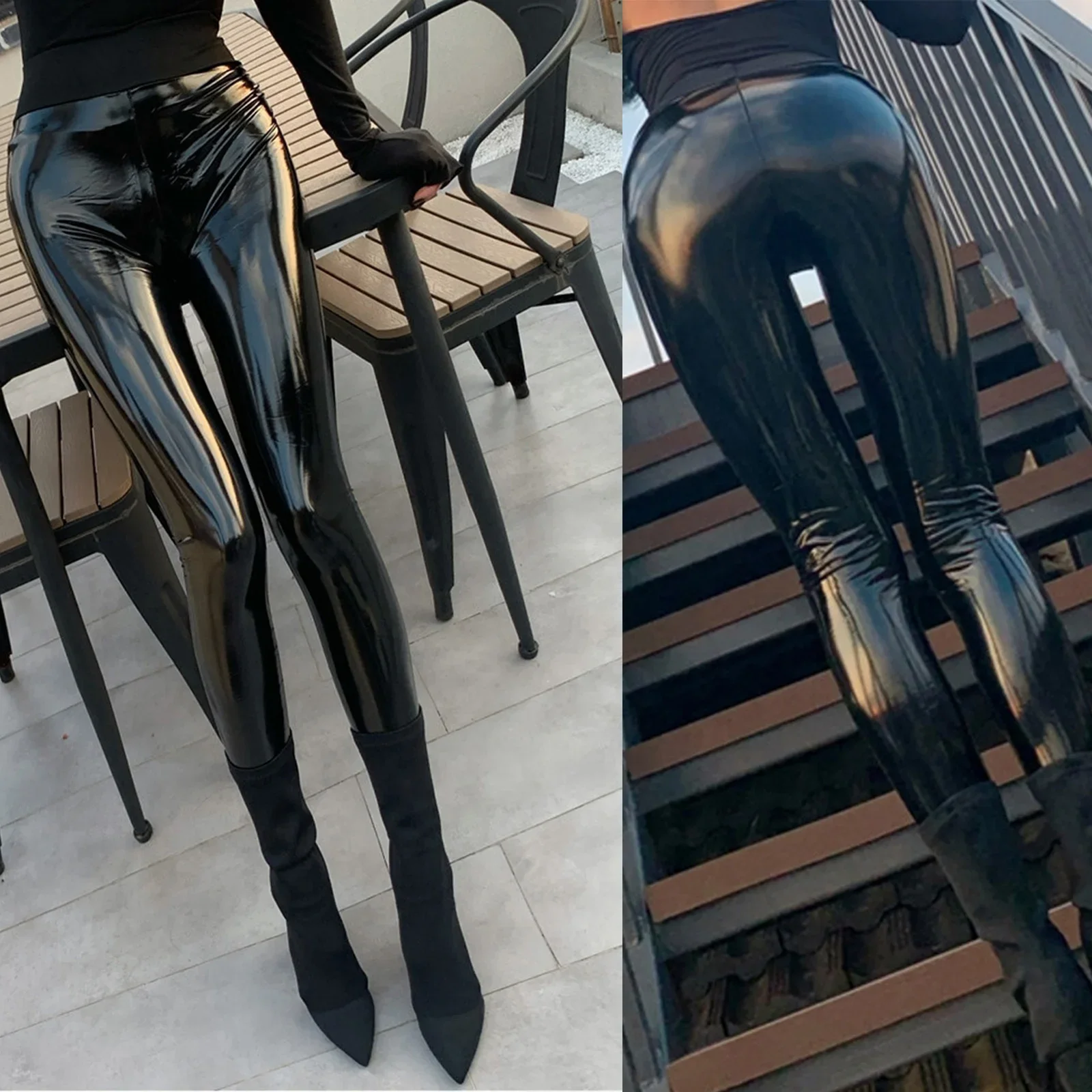PU Latex Patent Fashion/Sexy Pant For Women Wet Look High Waist Stretchy Leggings Skinny Trouser Party Clubwear for Pole Dancing