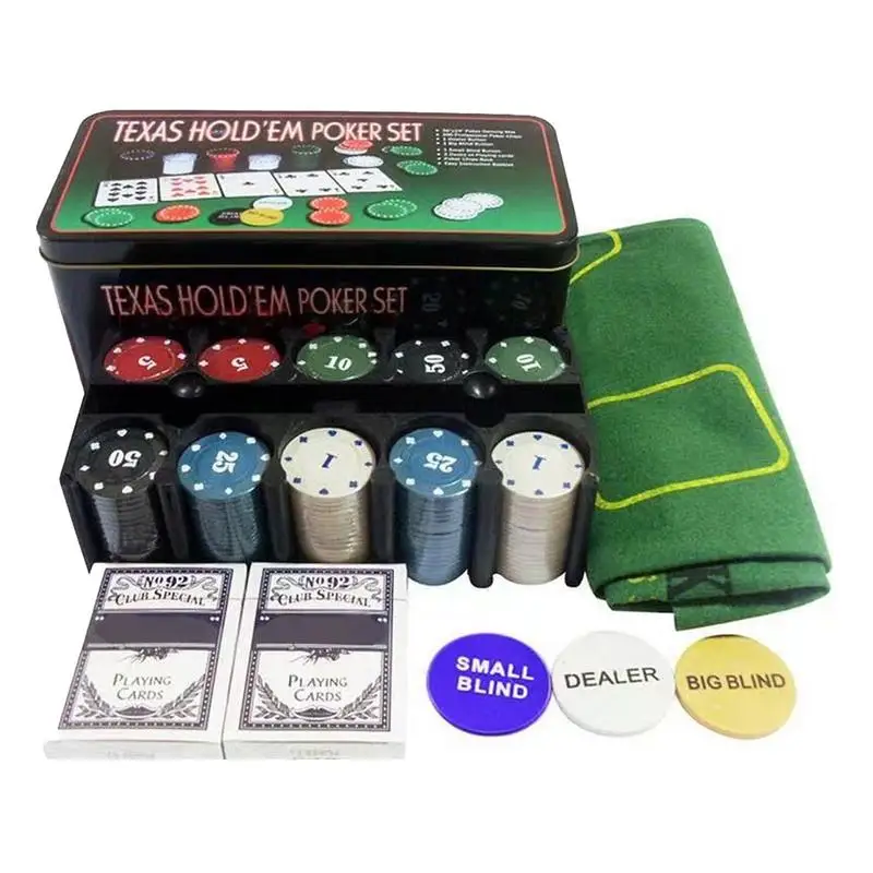 

200Pcs Texas Poker Chips With Box Professional Card Games Casino Poker Game Set Chip Parties Playing Cards Gambling Games