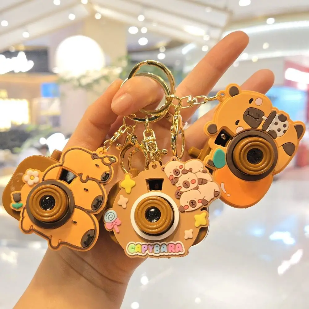 Projector Camera Capybara Keychain Kawaii Schoolbag Ornaments Kapybara Pendant Animals Silicone Car Keyring Kids/Children