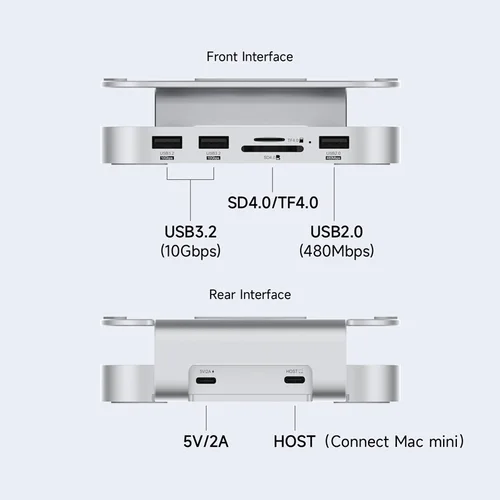 Imagen 2 del producto Hagibis-Hub USB C con carcasa SSD M.2 para Mac Mini M4/M4 Pro, soporte tipo C, estación de acoplamiento, carcasa SSD USB3.2 Gen2 SD4.0 TF4.0