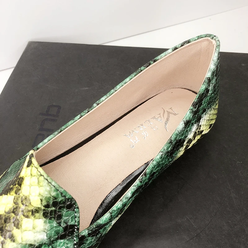 Flats for Women Snake Skin Green Black Shoes for Ladies Small Size 33 34 Pointed Head High Quality Pu Leather Comfortable Soft