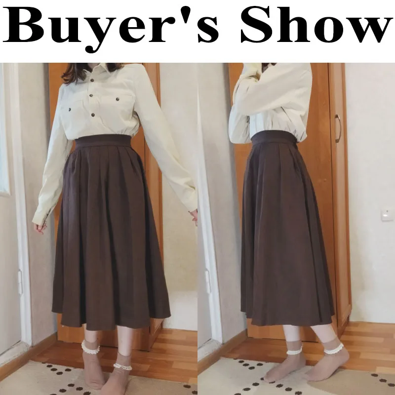 Lucyever-Falda plisada de cintura alta para mujer, estilo universitario, informal, Vintage, marrón, moda coreana, otoño