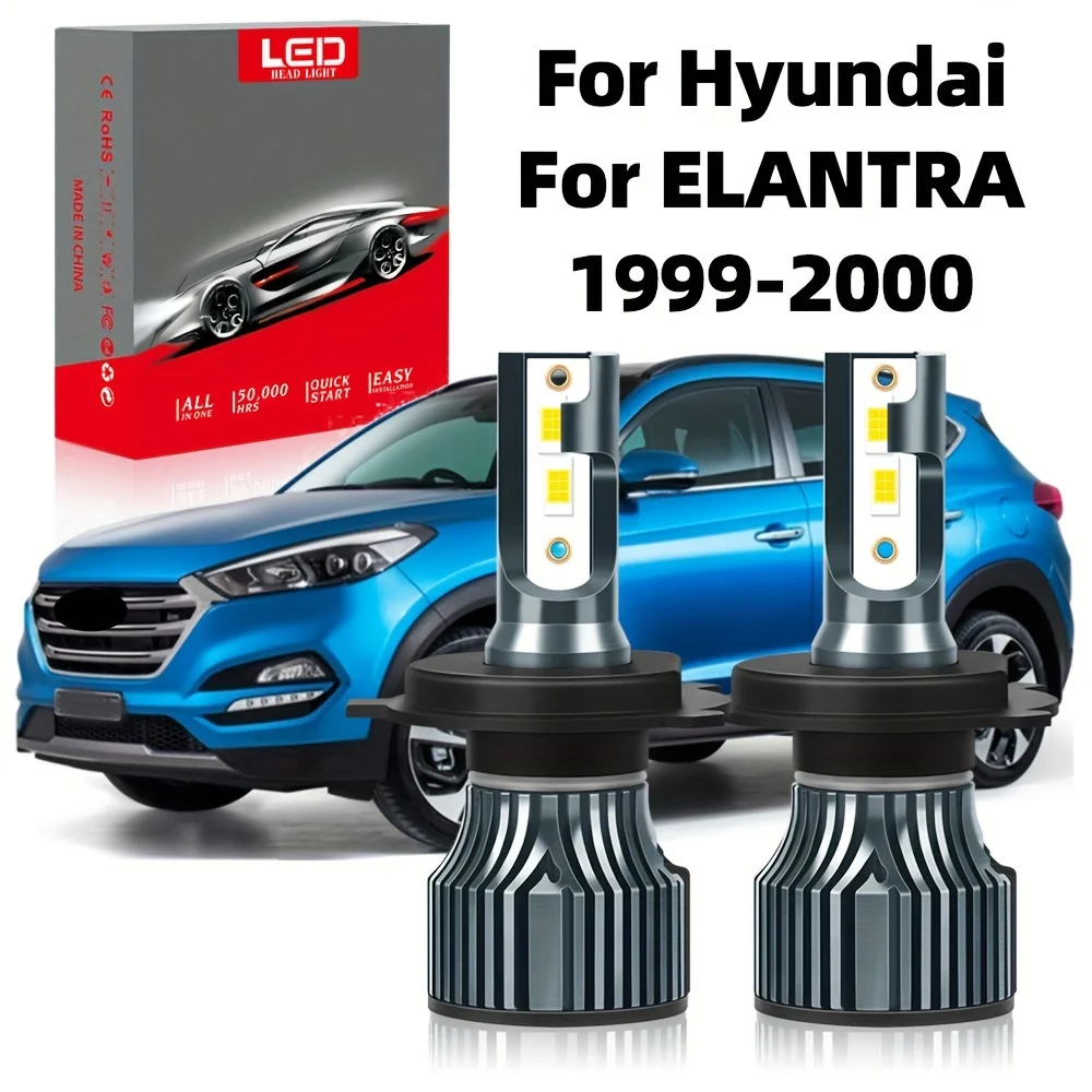 Fit For Hyundai ELANTRA (1999-2000), H4 High Low Beam All In One 6000K White Light 200M Lighting Range Small Size Turbofan, 2pcs