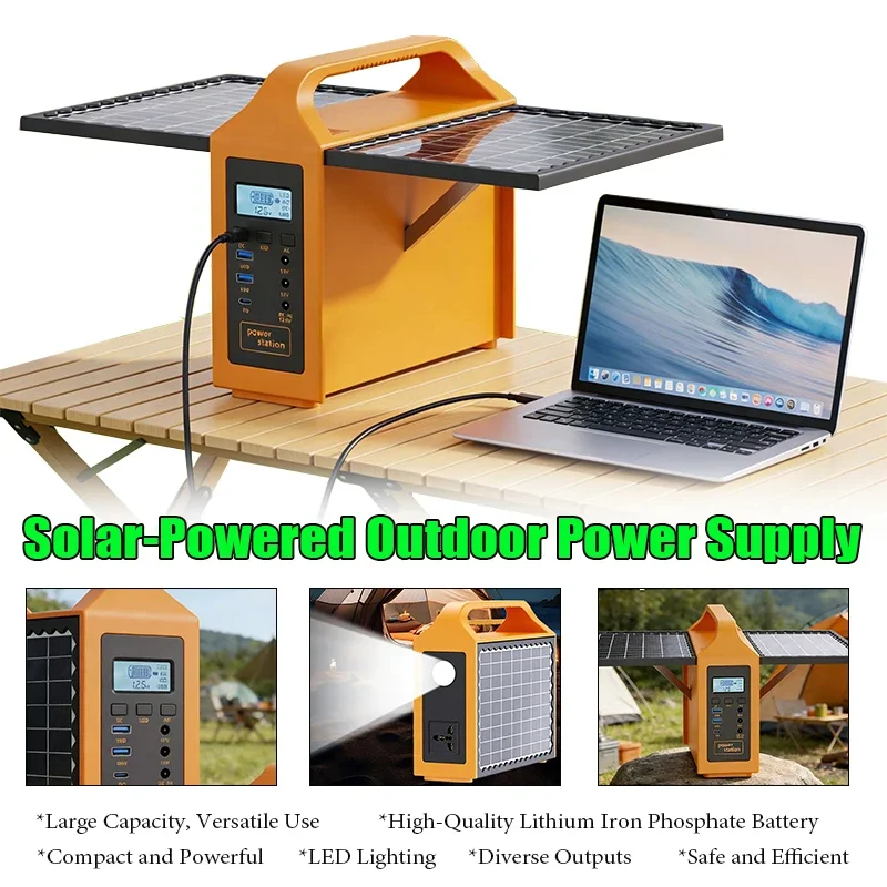 100W Portable Solar Power Station with LED Light & Solar Panel 110V 220V Power Supply Solar Generator Outdoor Backup Power