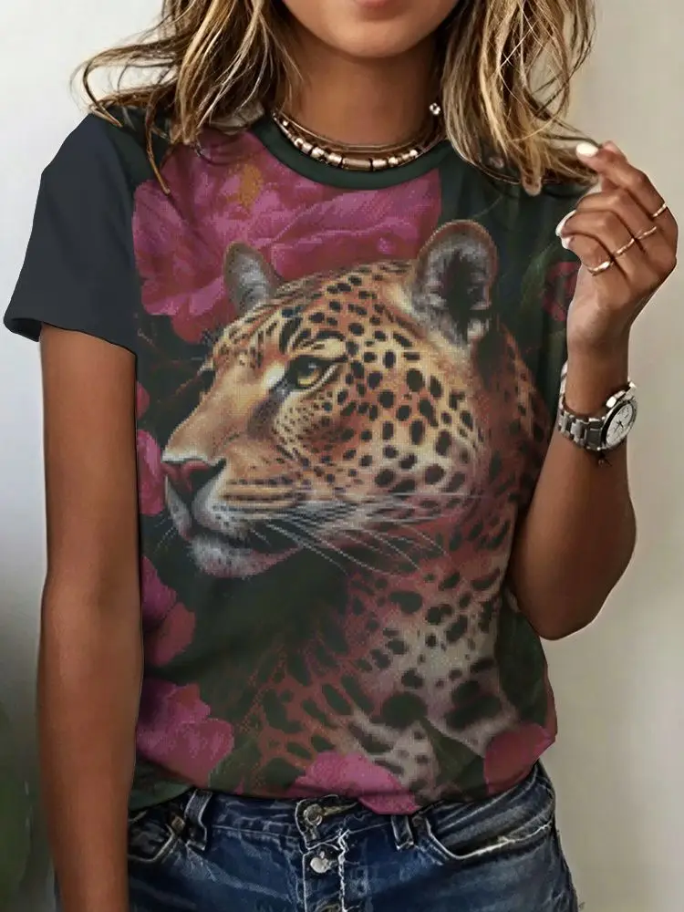 Tiger Pattern Animal 3D Print T-Shirts Women Casual Short Sleeve Round Neck T Shirt Harajuku Y2K Tees Top Female Street Clothing