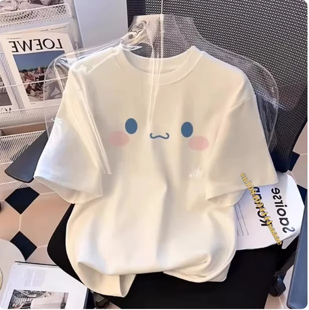 2026 Summer Cotton Sanrio Cinnamoroll Printed Casual Loose T-shirt Parent-child Vintage Harajuku Top 52TOYS Collaboration.
