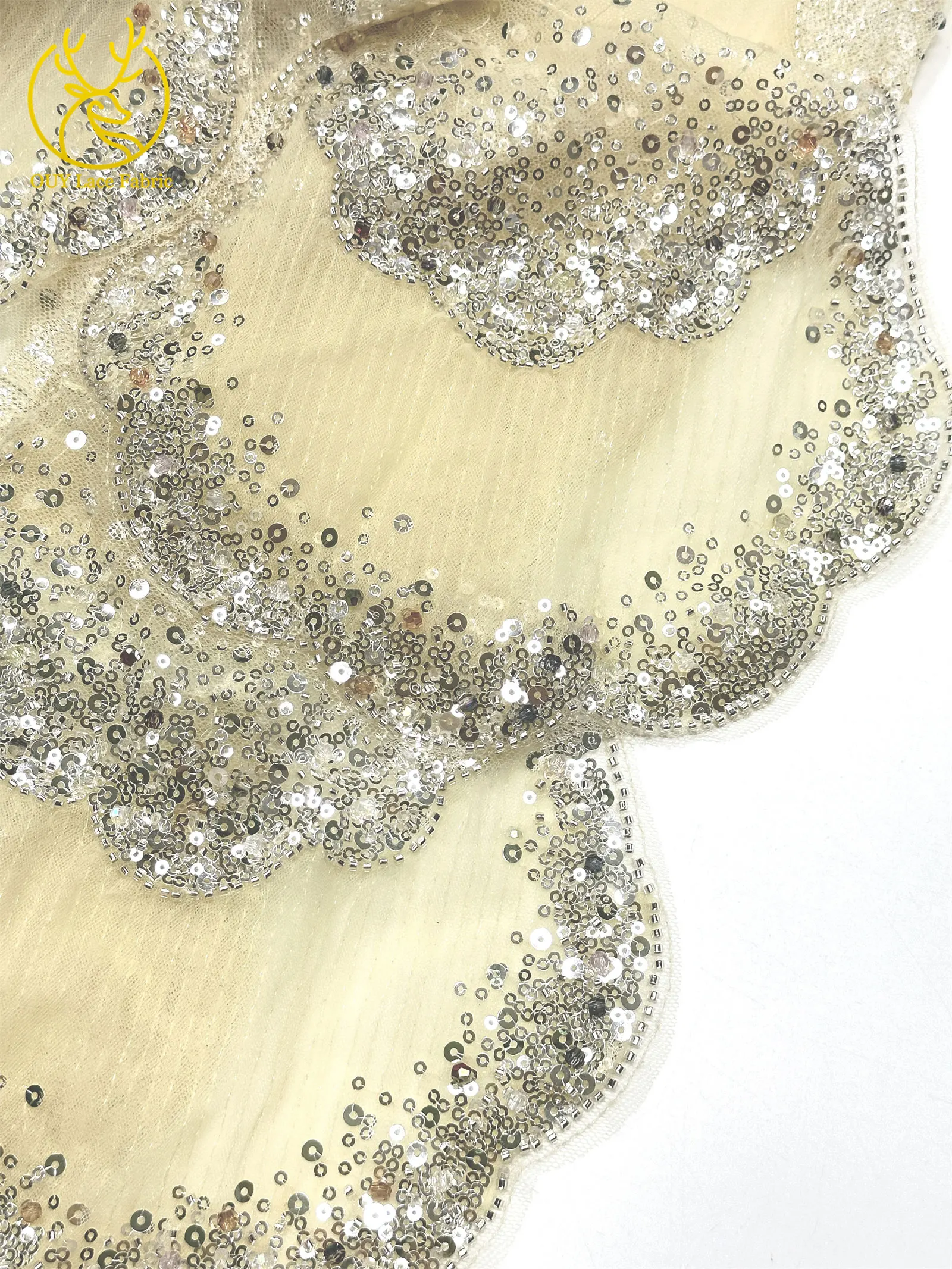 3D-Stickerei mit Pailletten und Perlen, marineblaue afrikanische Spitze, französischer Tüll, Netzspitze für Braut, Hochzeit, DIY, handgemachtes Nähen – Detail 19