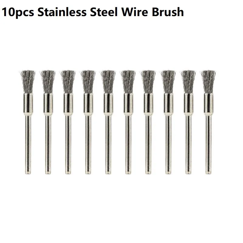 CMCP 10/20 Stück 3,0 mm Schaft Stahldraht Radbürsten-Set für Dremel Drehwerkzeug Metalwokring Edelstahl Polierwerkzeug Schleifbürste