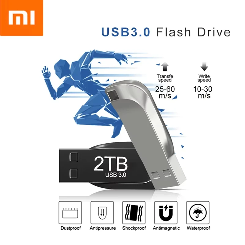 정품 샤오미 펜 드라이브, USB 3.0 플래시 메탈 드라이브, 1TB 대용량 고속 전송 스토리지, 방수 메모리 U 디스크, 2 TB