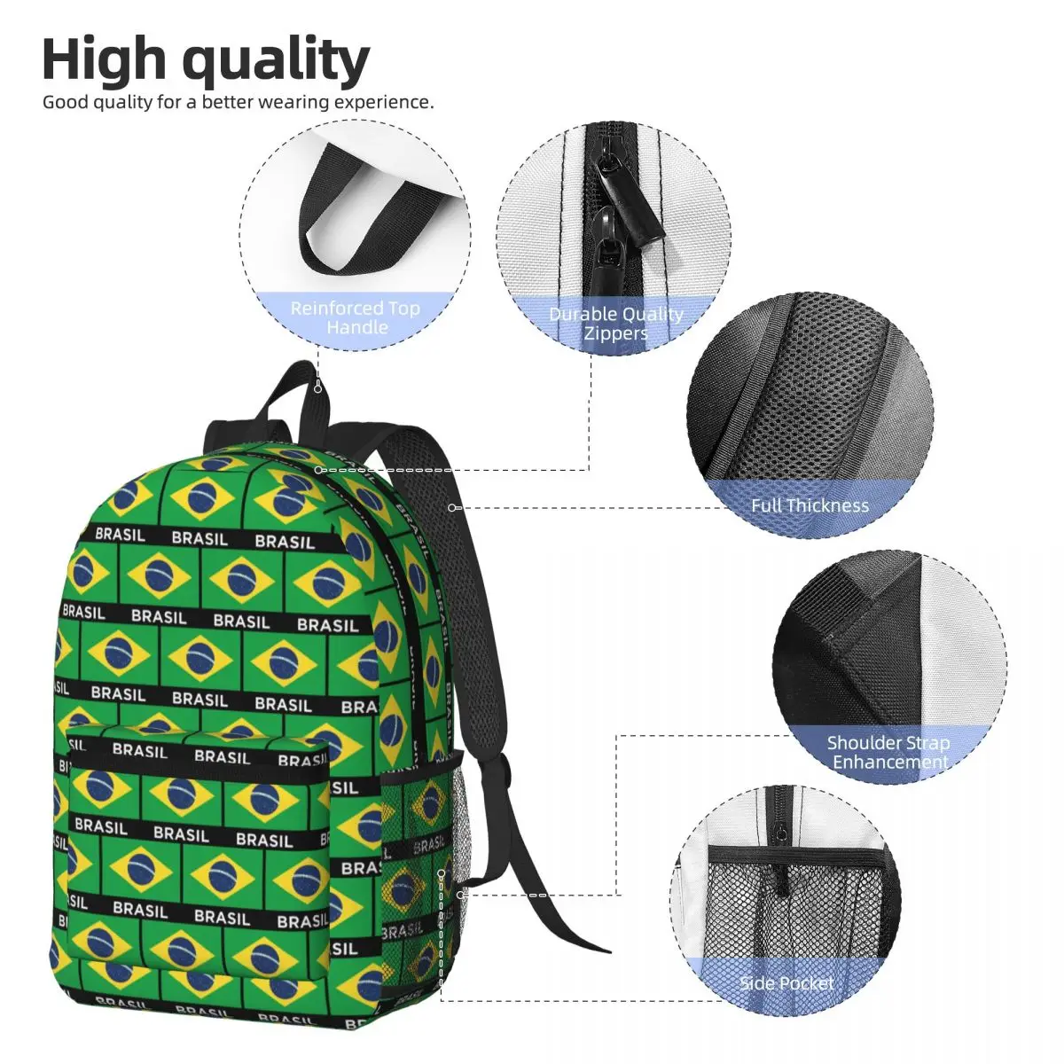 Brazil Soccer Team Football Brazilian Flag Backpack Daypack Large Capacity BookBag School Bag Shoulder Bags for Men Women