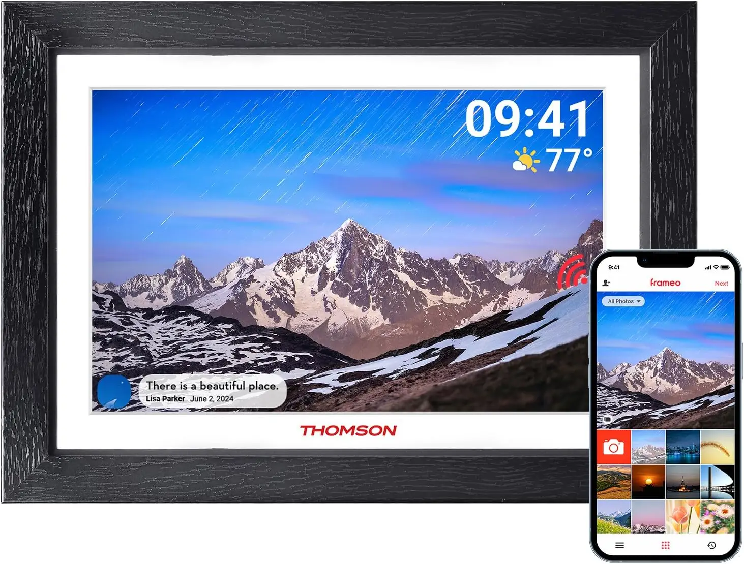 10,1-Zoll-WiFi-Digitalbilderrahmen, 1280x800 HD IPS-Touchscreen, 32 GB, automatische Drehfunktion, Diashow, Teilen von Fotos/Videos über App, Holz