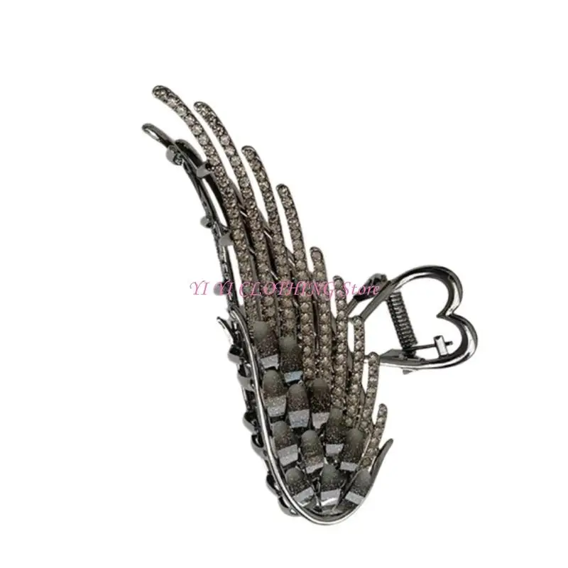 

N5KF Elegant Rhinestones Hair Claw Hair Accessory With Heart Wing Perfect For Women Everyday Wear and Evening Party