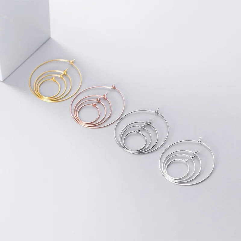 1pair 925 Sterling Silver Circle Hoop Earring DIY Drop Earring Making Fine Jewelry Finding