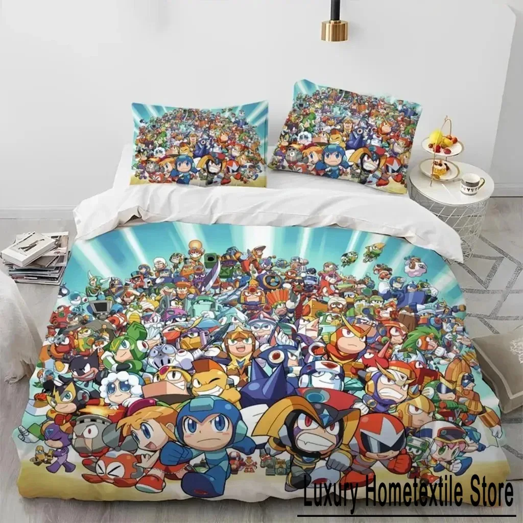 3D Print Rockman Megaman Game Cartoon Bedding Set Boys Girls Twin Queen Size Duvet Cover Pillowcase Bed Boys Adult