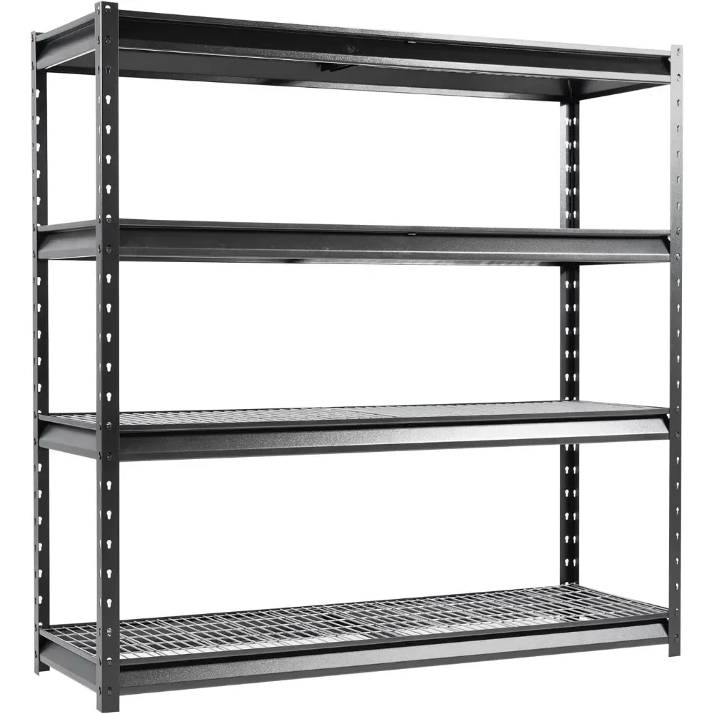 

72" W Heavy Duty Garage Shelving Load 8000 Lbs, 4 Tier Metal Storage Shelves, Adjustable Industrial Steel Rack for Warehouse