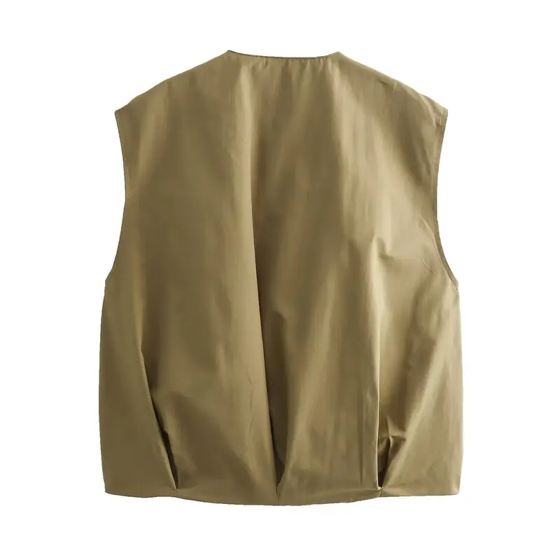 Uniwersalny okrągły top bez rękawów lub odzież wierzchnia na lato 2024, damska moda, ubrania do noszenia warstwowo, zamykany na zamek, inne materiały.