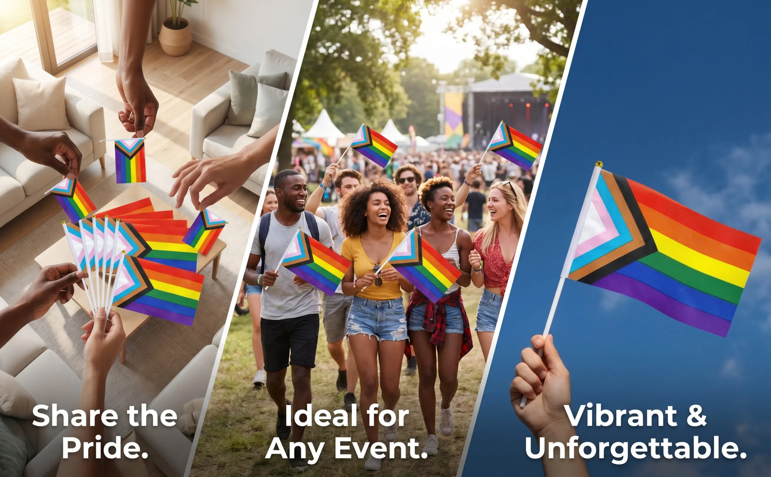 5Pcs Handheld Pride Flags Small Rainbow Polyester Outdoor Party Decorations Progress Banner Pride Accessories Outdoor
